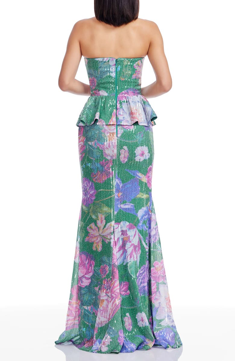 Dress the Population Scarlett Sequin Floral Embroidered Peplum Mermaid Gown, Alternate, color, Capri Multi