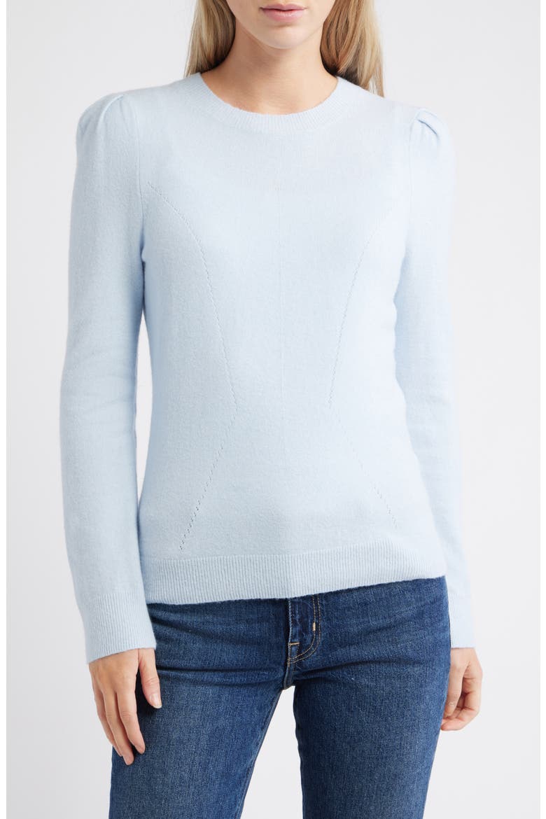 Pointelle Detail Crewneck Sweater, Main, color, BLUE SKYWAY
