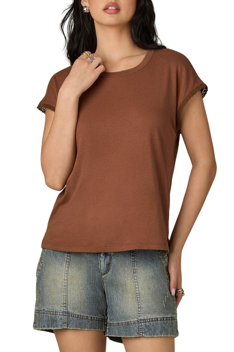 Crochet Cap Sleeve Tee, Main, color, UMB UMBER