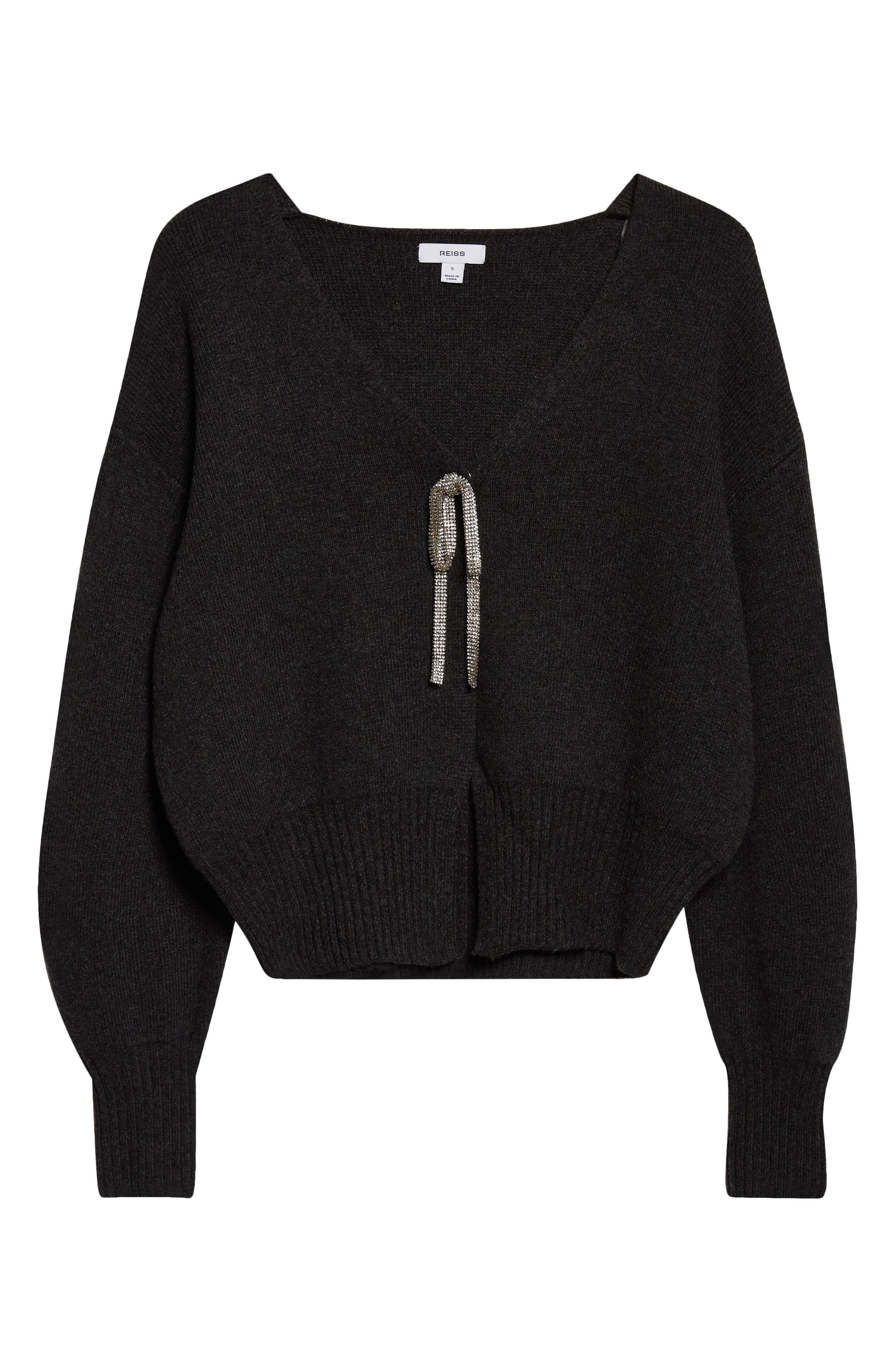 Reiss Beau Metallic Accent V-neck Sweater In Black