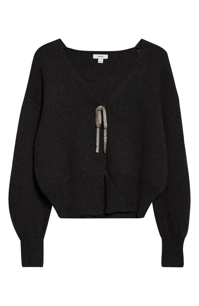 Reiss Beau Metallic Accent V-Neck Sweater, Main, color, Grey