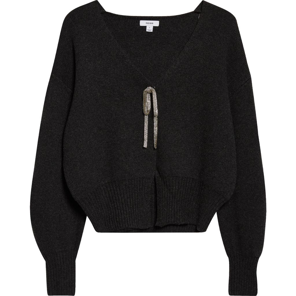 Reiss Beau Metallic Accent V-neck Sweater In Black