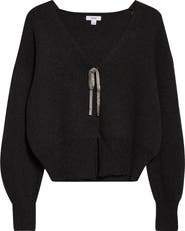 Reiss Beau Metallic Accent V-Neck Sweater