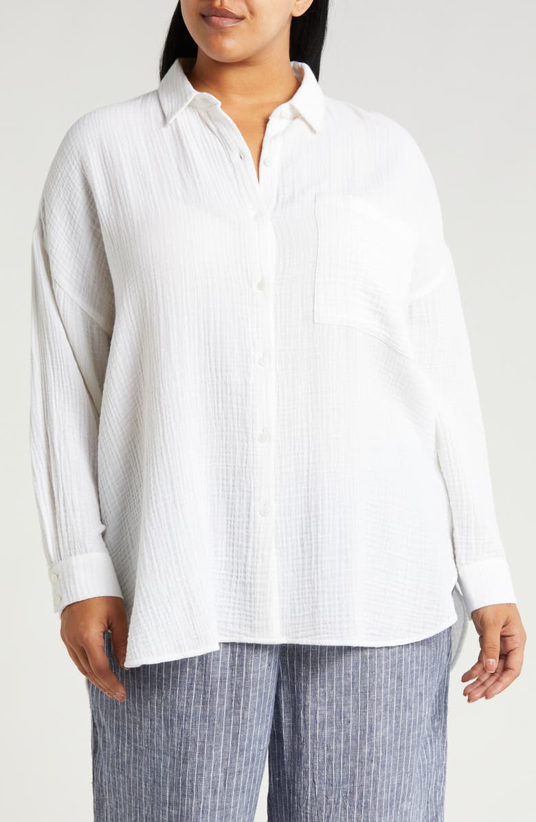 Eileen Fisher Classic Collar Organic Cotton Button-Up Shirt, Main, color, 
