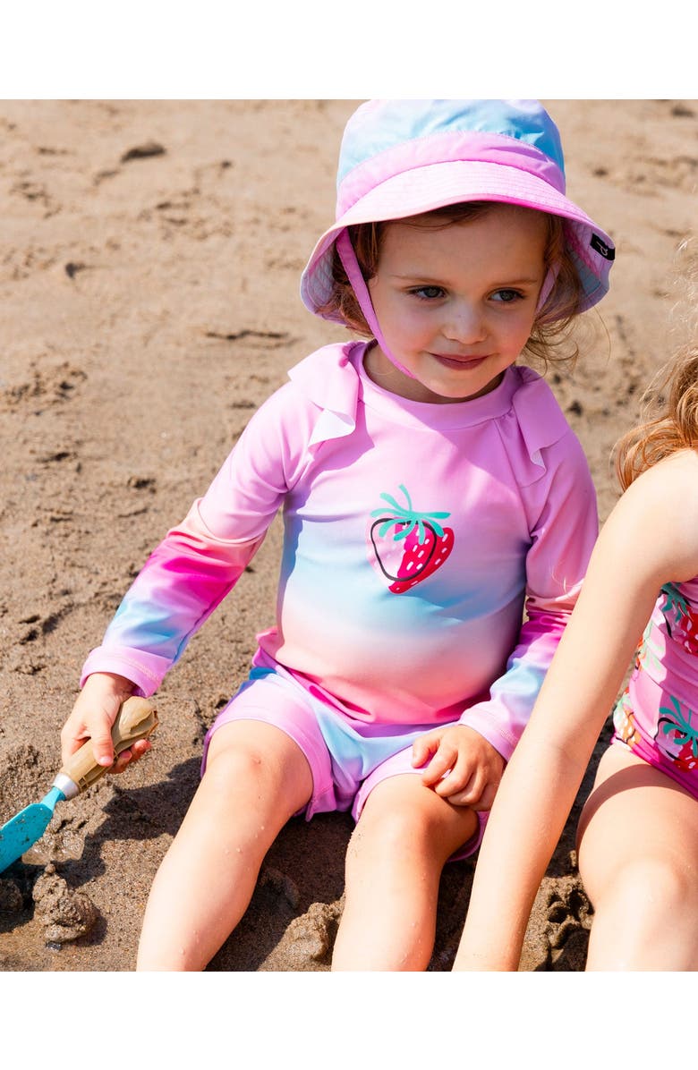 Deux par Deux Little Girl's Long Sleeve One-Piece Rashguard Pink, Orange, And Turquoise, Alternate, color, Pink, Orange, And Turquoise