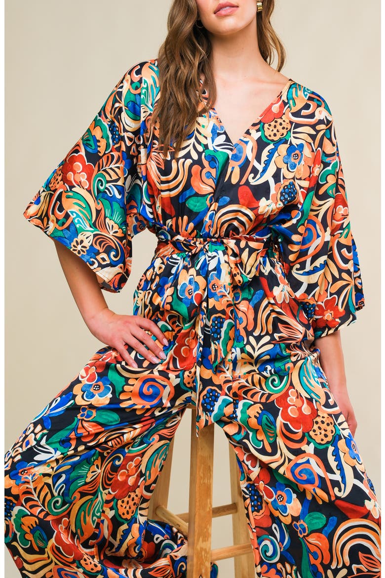 Print Wide Leg Jumpsuit, Alternate, color, BLACK