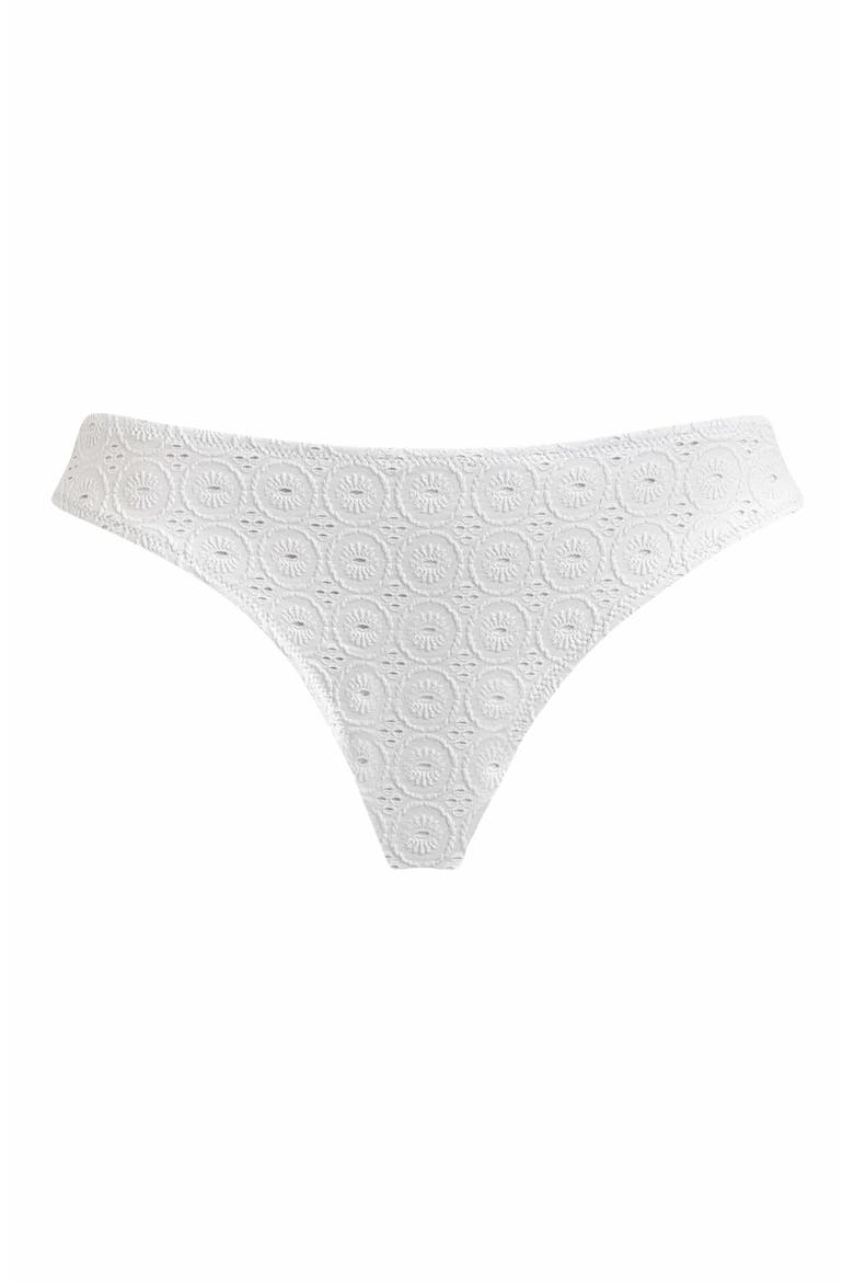 Women's Broderie Anglaise Midi Brief Bikini Bottom, Alternate, color, BLANC