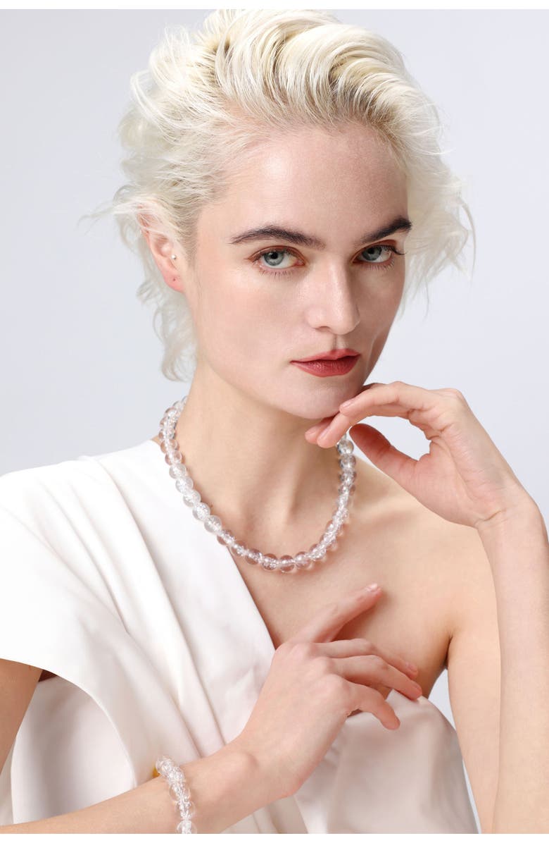 Classicharms Frostnova Azeztulite Clear Phantom Crystal Sphere Necklace-12mm, Alternate, color, Gold