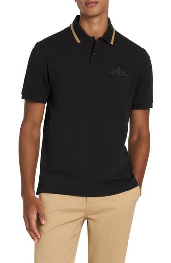 Scotch & Soda Embroidered Logo Piqué Polo In Black
