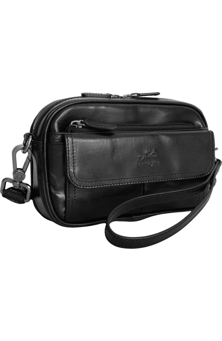 Mancini Buffalo Leather Organizer Crossbody Bag, Alternate, color, Black