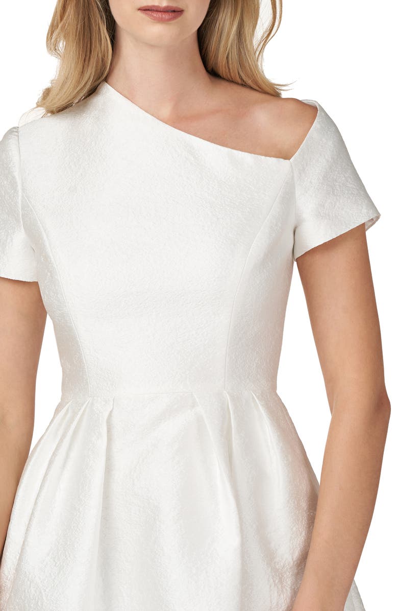 Kay Unger Asymmetrical Neck Satin Jacquard Cocktail Dress, Alternate, color, 