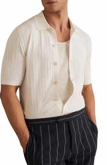 Reiss Thames Pointelle Knit Short Sleeve Button-Up Shirt