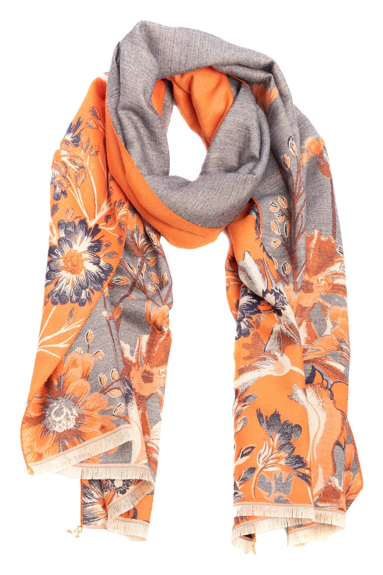 Floral Pattern Reversible Scarf, Main, color, BLUE