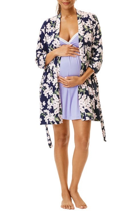 Motherhood Women's Maternity Robe and Nursing Chemise Sleep Set with Baby Swaddle