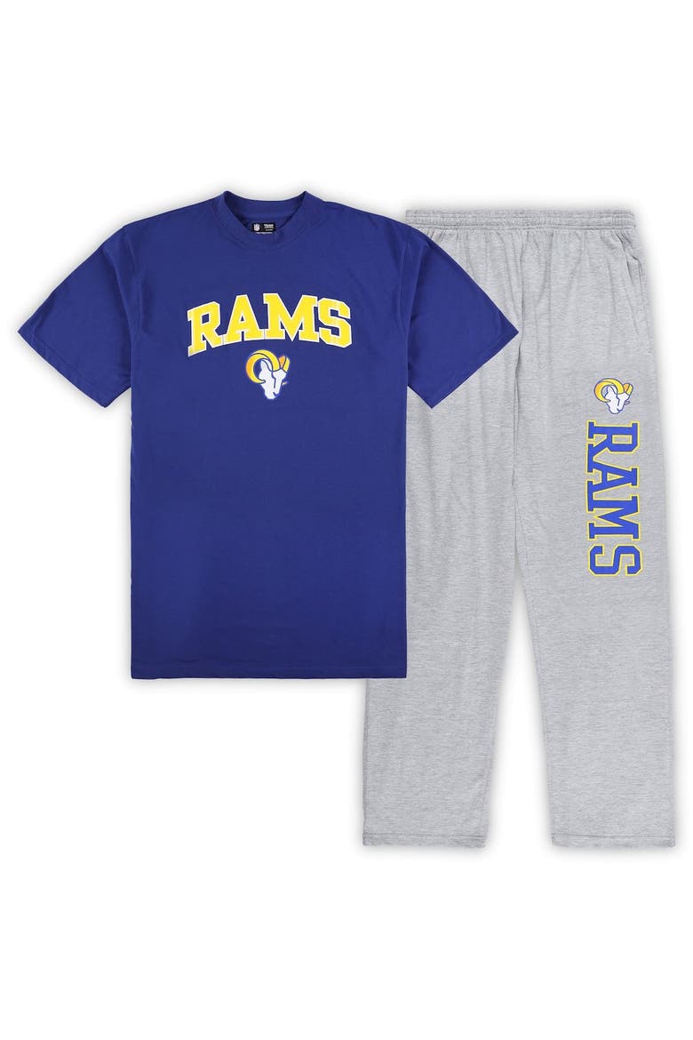 Men's Concepts Sport Royal/Heather Gray Los Angeles Rams Big & Tall T-Shirt & Pajama Pants Sleep Set, Main, color, Royal