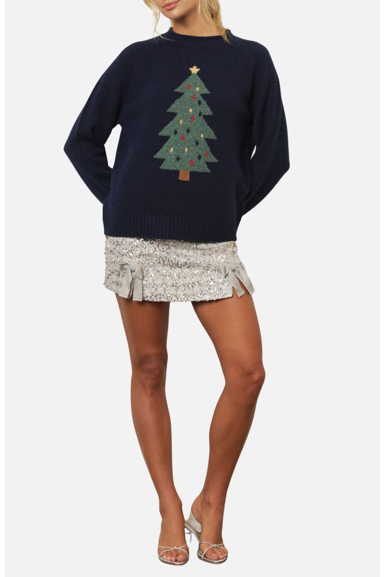 Christmas Tree Crewneck Sweater, Alternate, color, NAVY