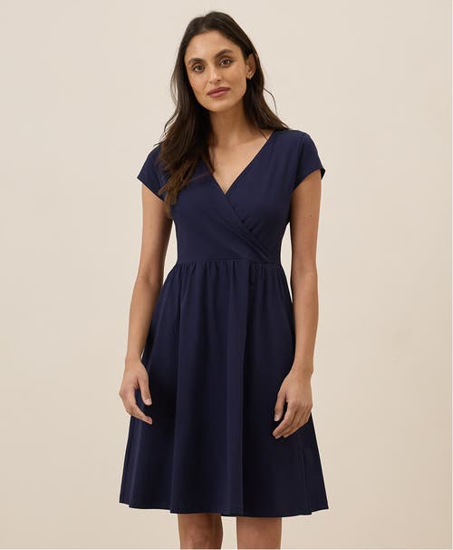 Pact Organic Cotton Fit & Flare Crossover Dress In Eclipse