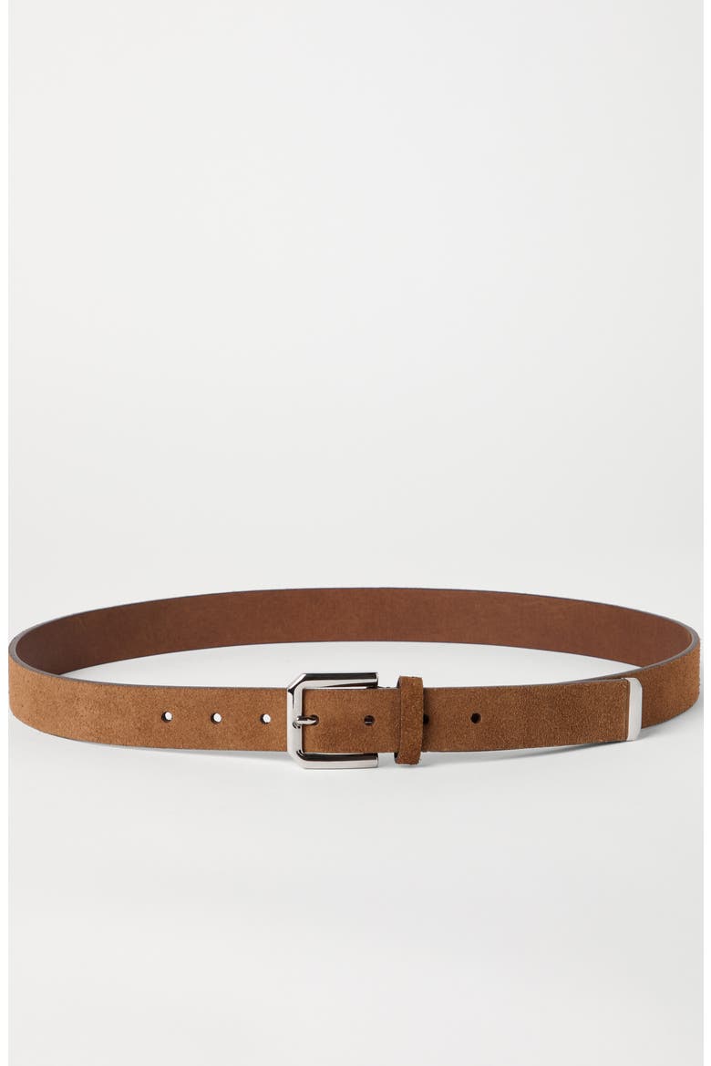 Reversed leather belt with square buckle and tip, Alternate, color, Chestnut