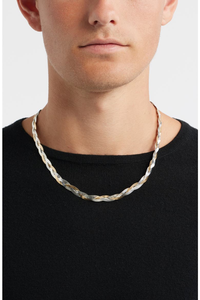 Two-Tone Braided Snake Chain Necklace, Alternate, color, GOLD- SILVER