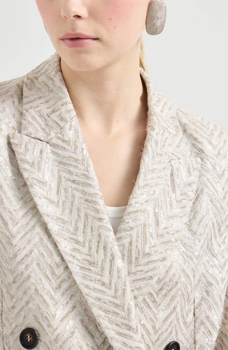 Brunello Cucinelli Dazzling chevron embroidery blazer, Alternate, color, Beige