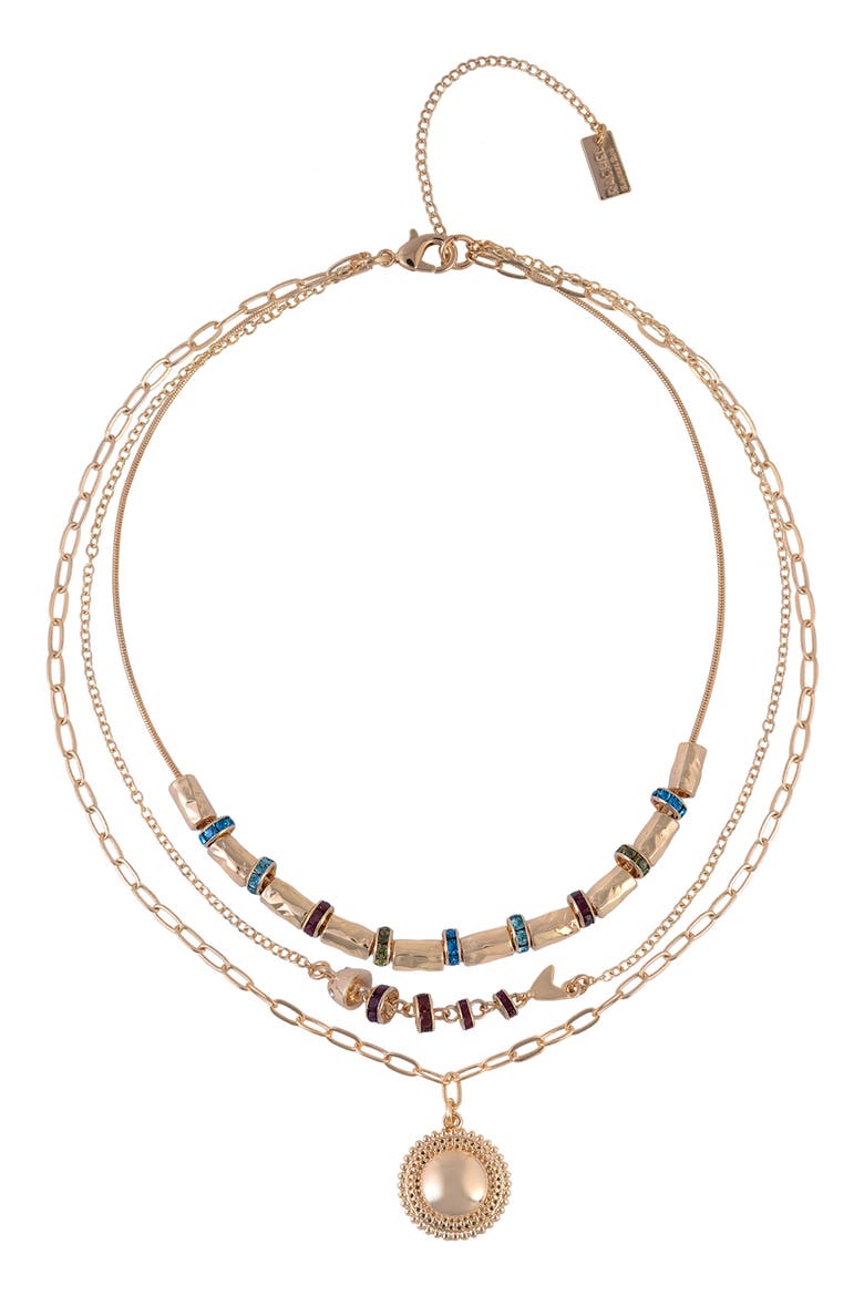 Crystal Layered Chain Necklace, Main, color, GOLD MULTI
