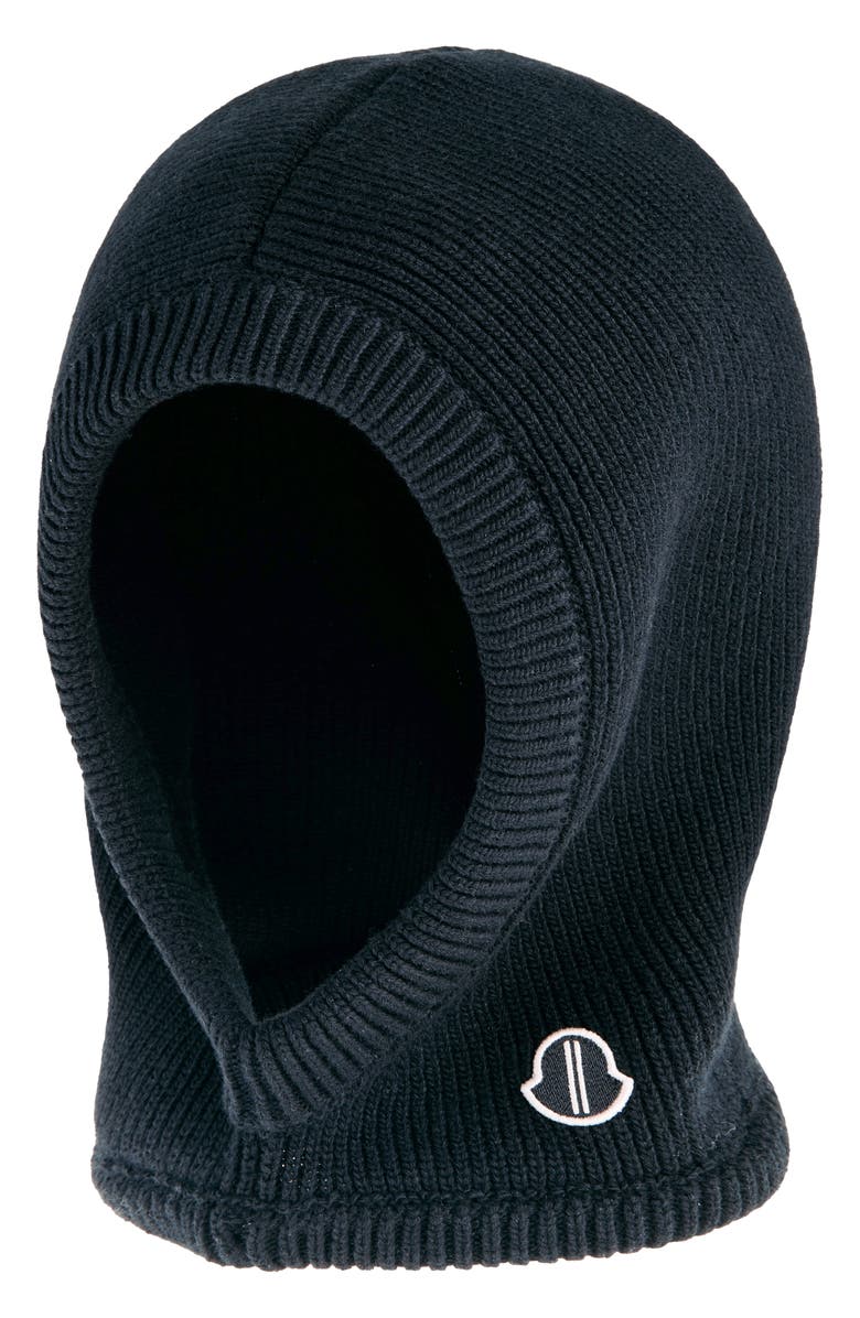 Moncler x Rick Owens Logo Patch Virgin Wool Balaclava, Main, color, Black