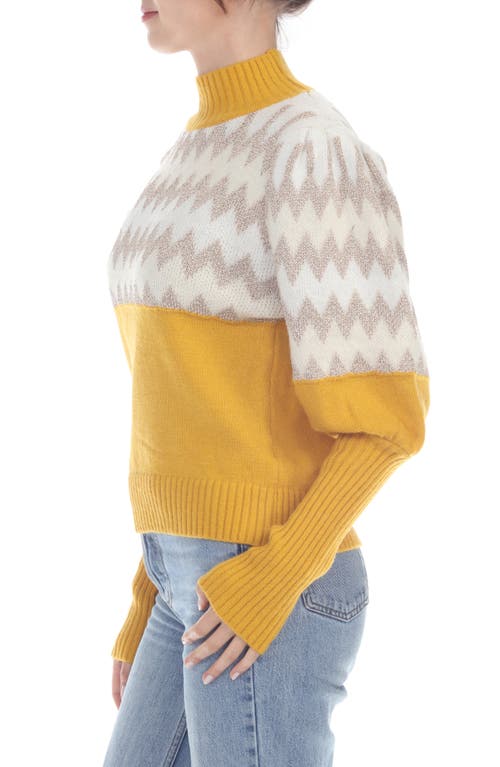 Rain And Rose Metallic Chevron Stripe Sweater In Yellow