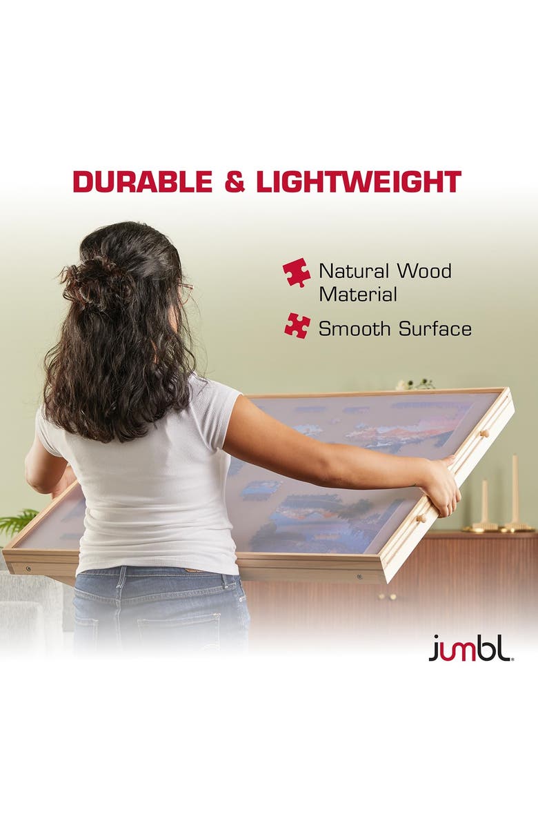 Jumbl 1500-Piece Wooden Puzzle Board with Drawers, Foldable Legs & Cover, Alternate, color, Beige