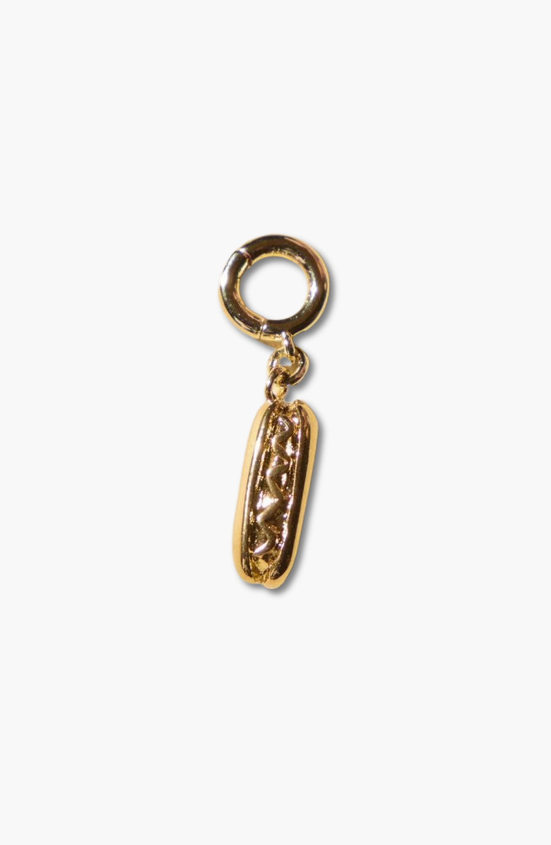 Nickel & Suede Hotdog Charm, Main, color, Gold