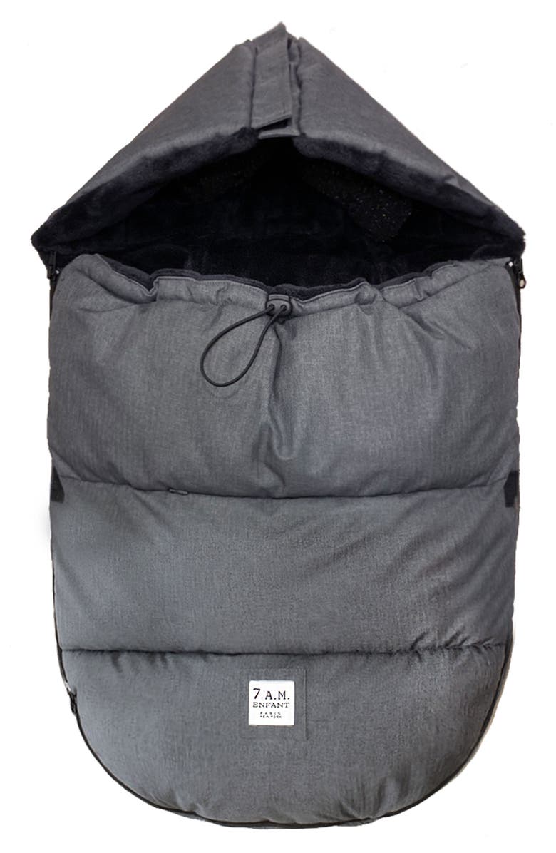 7 A.M. Enfant PlushPOD Tundra Water Repellent Faux Fur Lined Car Seat/Stroller Bunting, Alternate, color, Heather Grey Dark Faux Fur