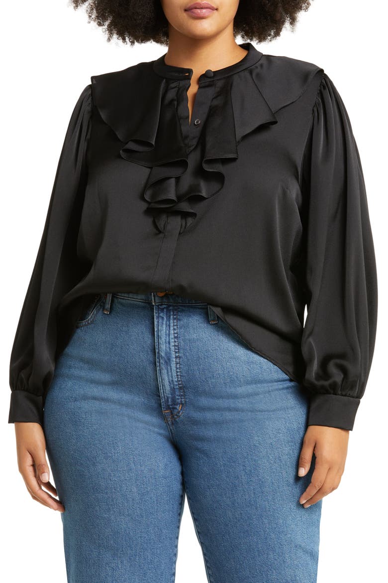 Ruffle Front Blouse, Main, color, RICH BLACK