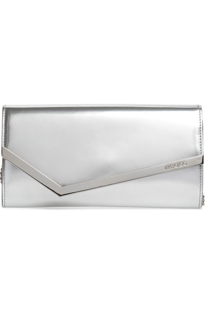 Jimmy Choo Emmie Metallic Leather Clutch, Main, color,