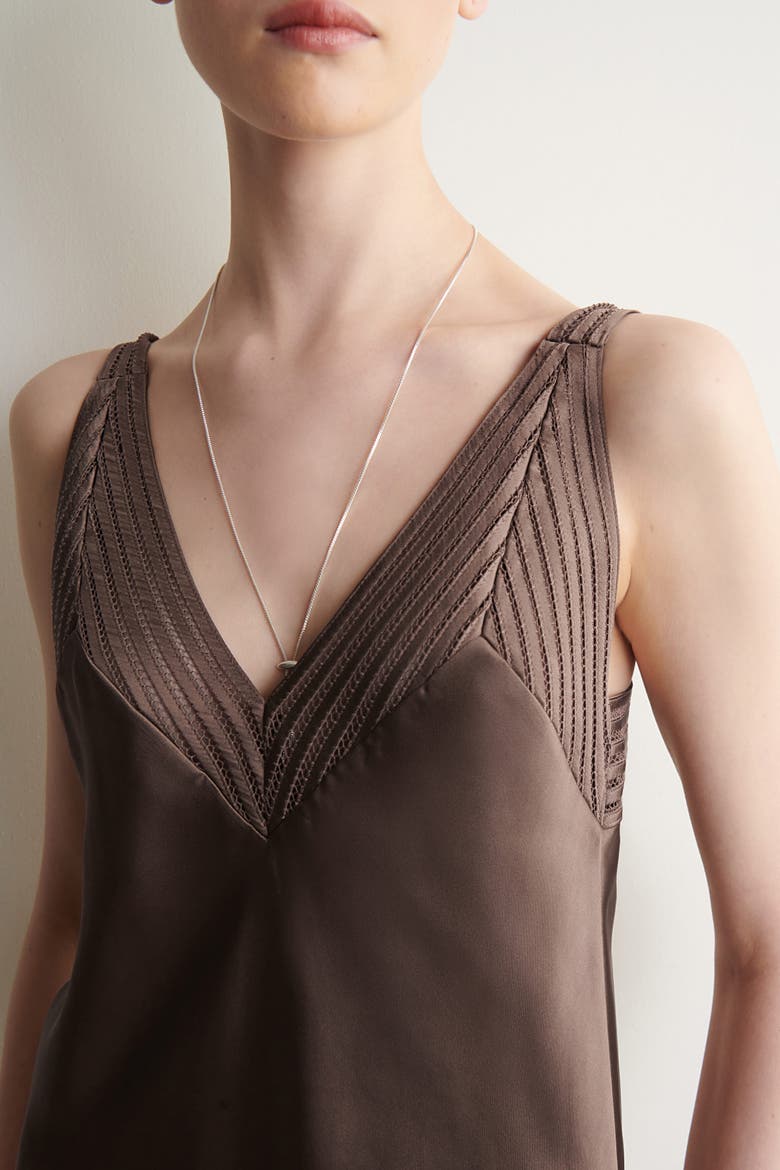 Open-stitch Satin Slip Dress, Alternate, color, BROWN