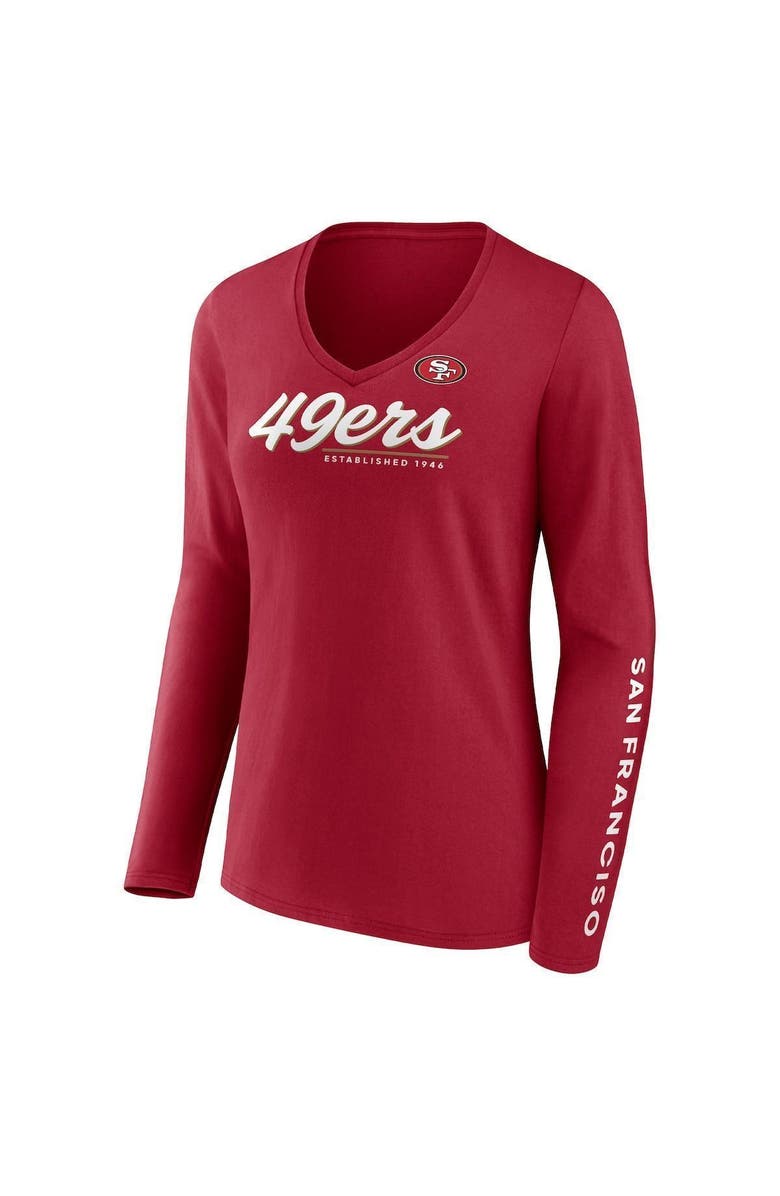 FANATICS Women's Fanatics Branded Scarlet San Francisco 49ers Drive Forward V-Neck Long Sleeve T-Shirt, Alternate, color, Scarlet