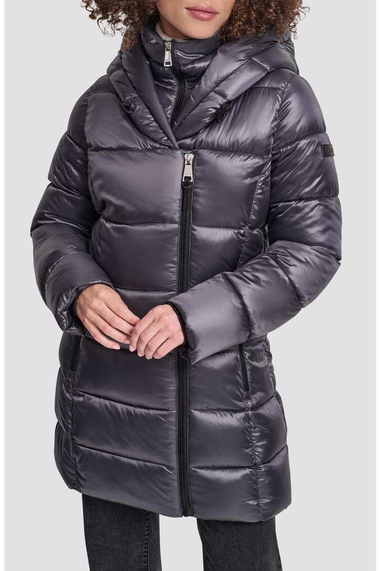 Asymmetric Bib Packable Quilted Coat, Main, color, TITAN