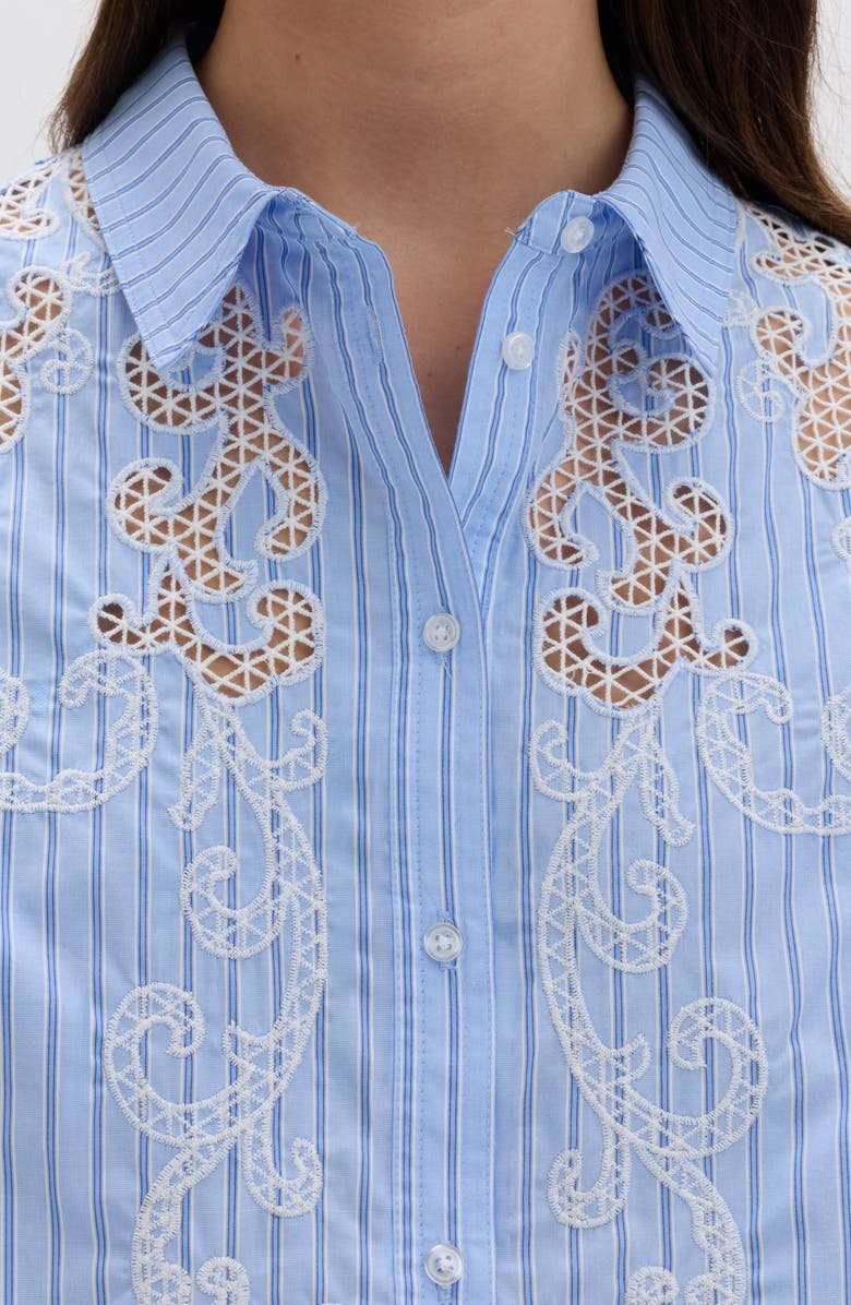 M&S Stripe Embroidered Button-Up Shirt, Alternate, color, Blue/ Multi