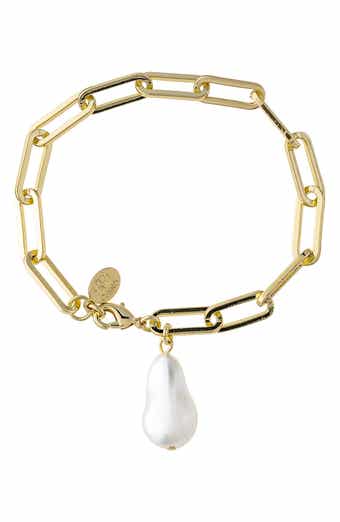 Faux Pearl Charm Paper Clip Link Bracelet