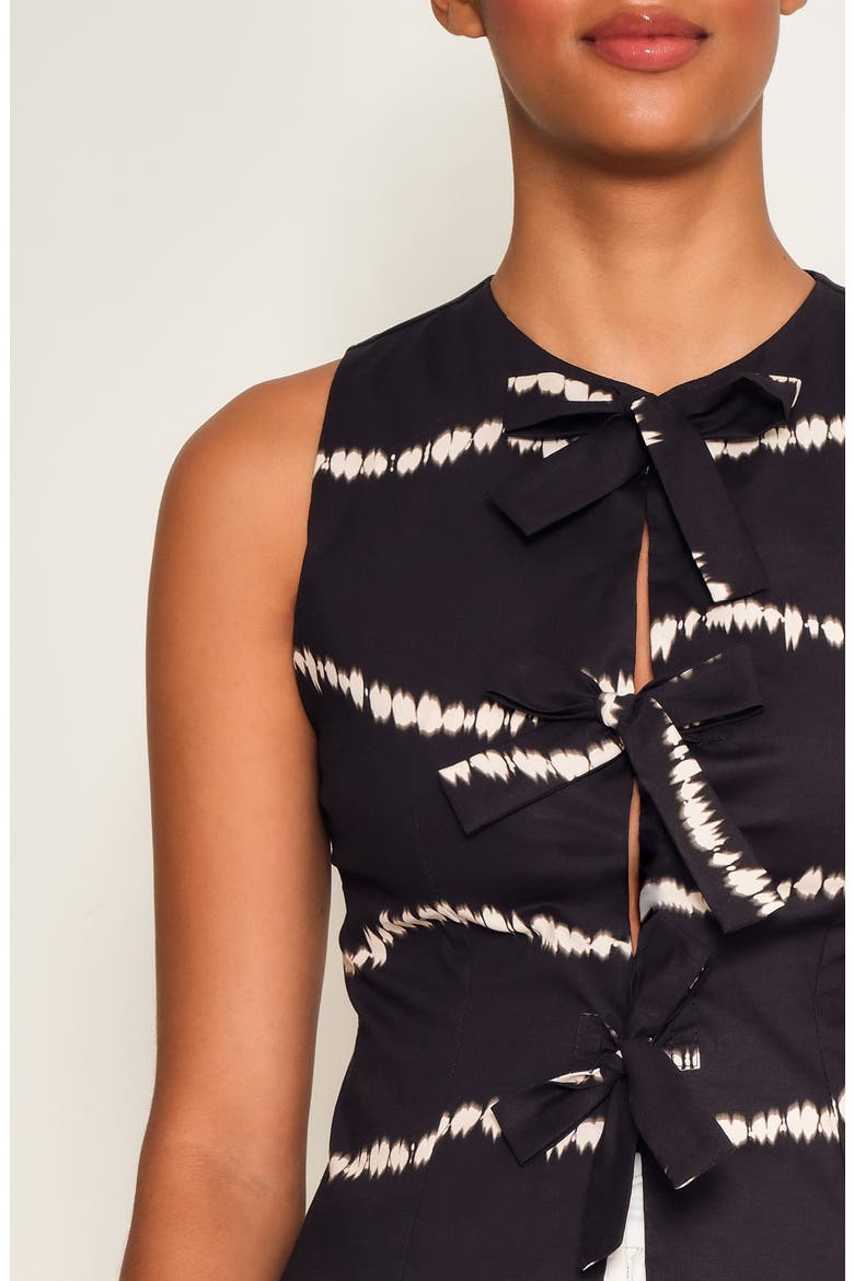 Cliff Tie Dye Cotton Tie Front Top, Alternate, color, BLACK WAVES
