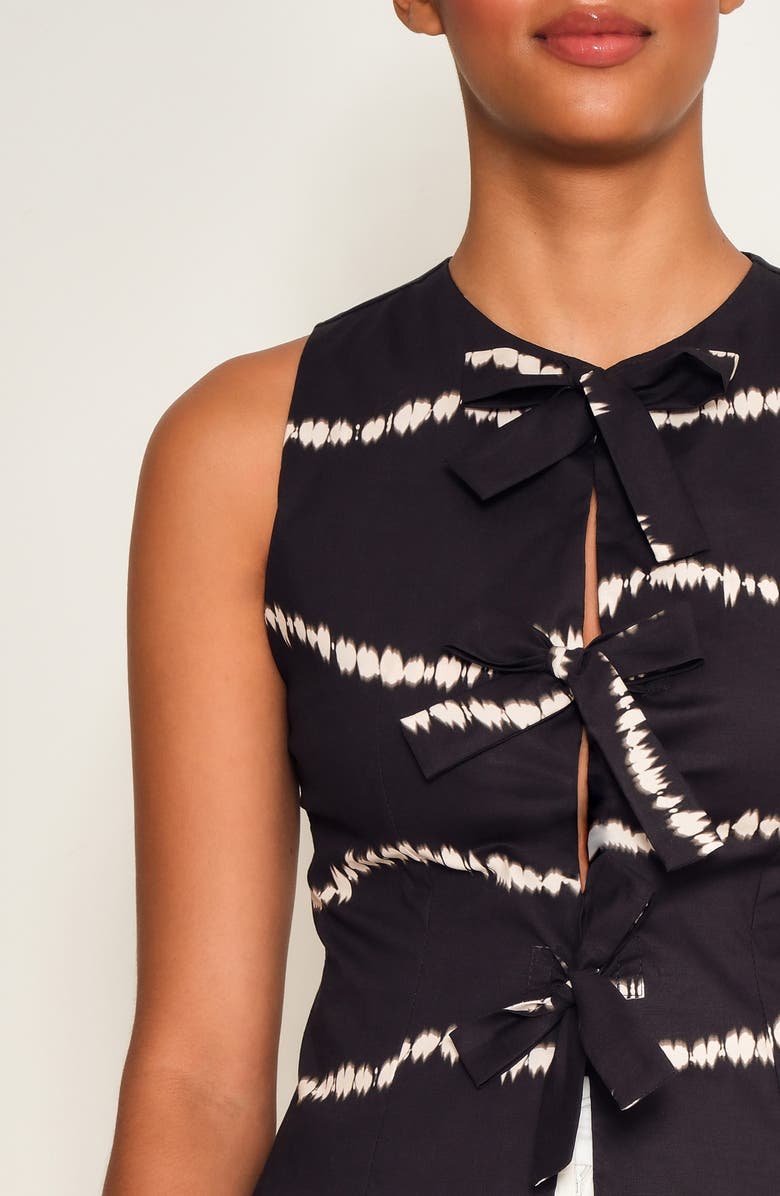 The Lulo Project Cliff Tie Dye Cotton Tie Front Top, Alternate, color, Black Waves