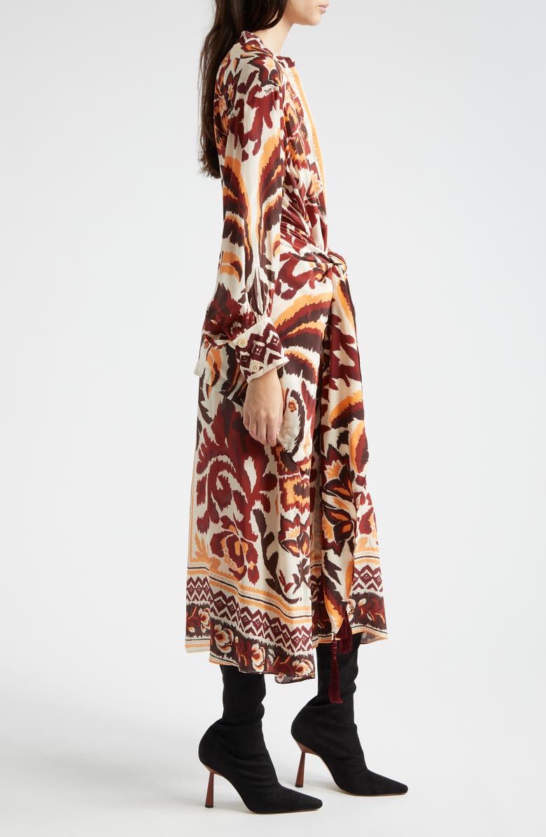 FARM Rio Tie Front Long Sleeve Shirtdress, Alternate, color, Toucans Scarf Cream