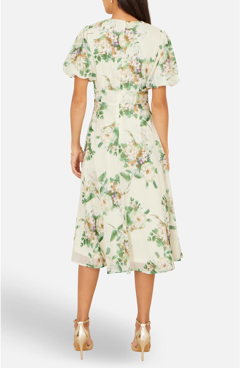 Yumi Floral Front Tie Detail Tea Dress, Alternate, color, Ivory