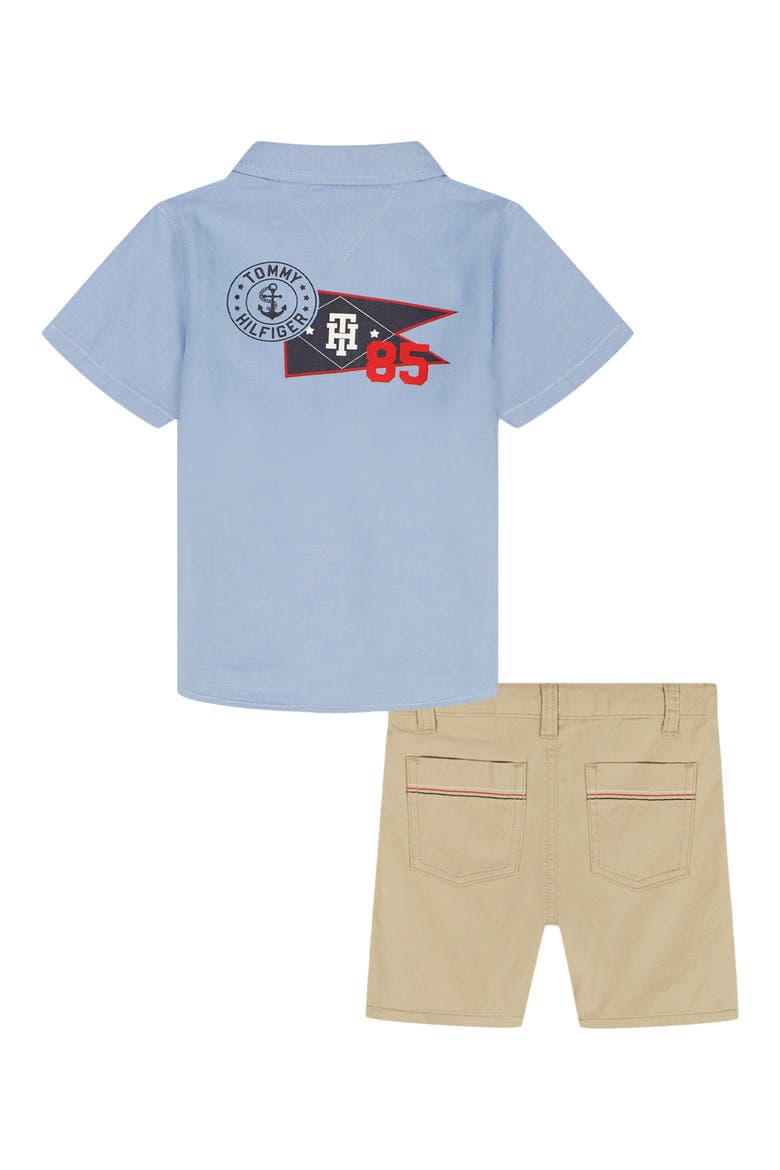Logo Short Sleeve Button-Up Shirt & Shorts Set, Alternate, color, BLUE