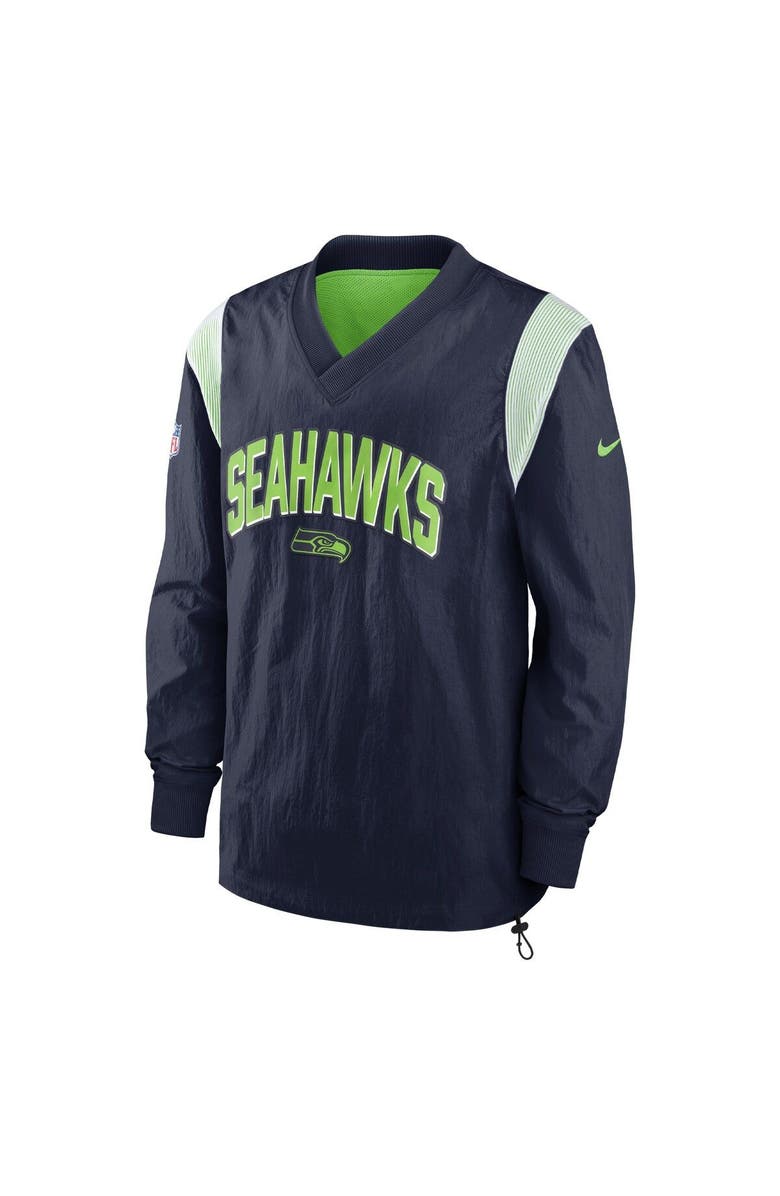 Nike Men's Nike College Navy Seattle Seahawks Sideline Athletic Stack V-Neck Pullover Windshirt Jacket, Alternate, color, Navy