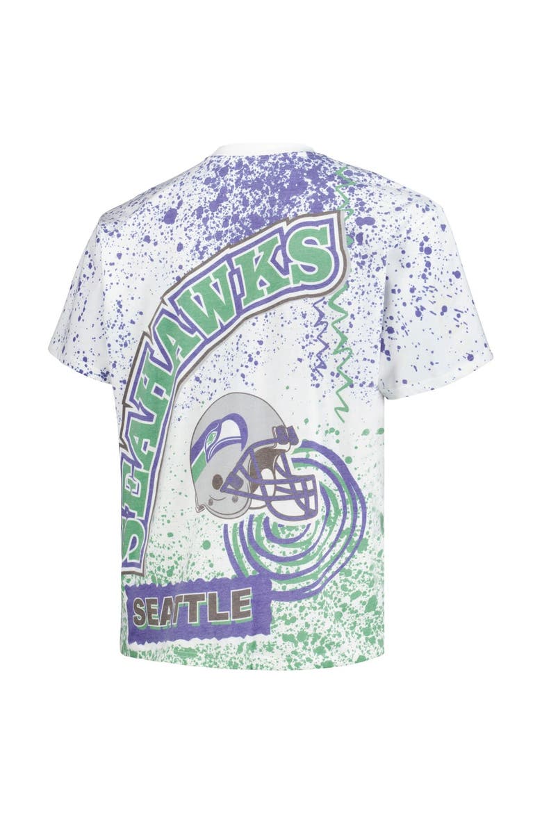 Men's Mitchell & Ness White Seattle Seahawks Big & Tall Allover Print T-Shirt, Alternate, color, White