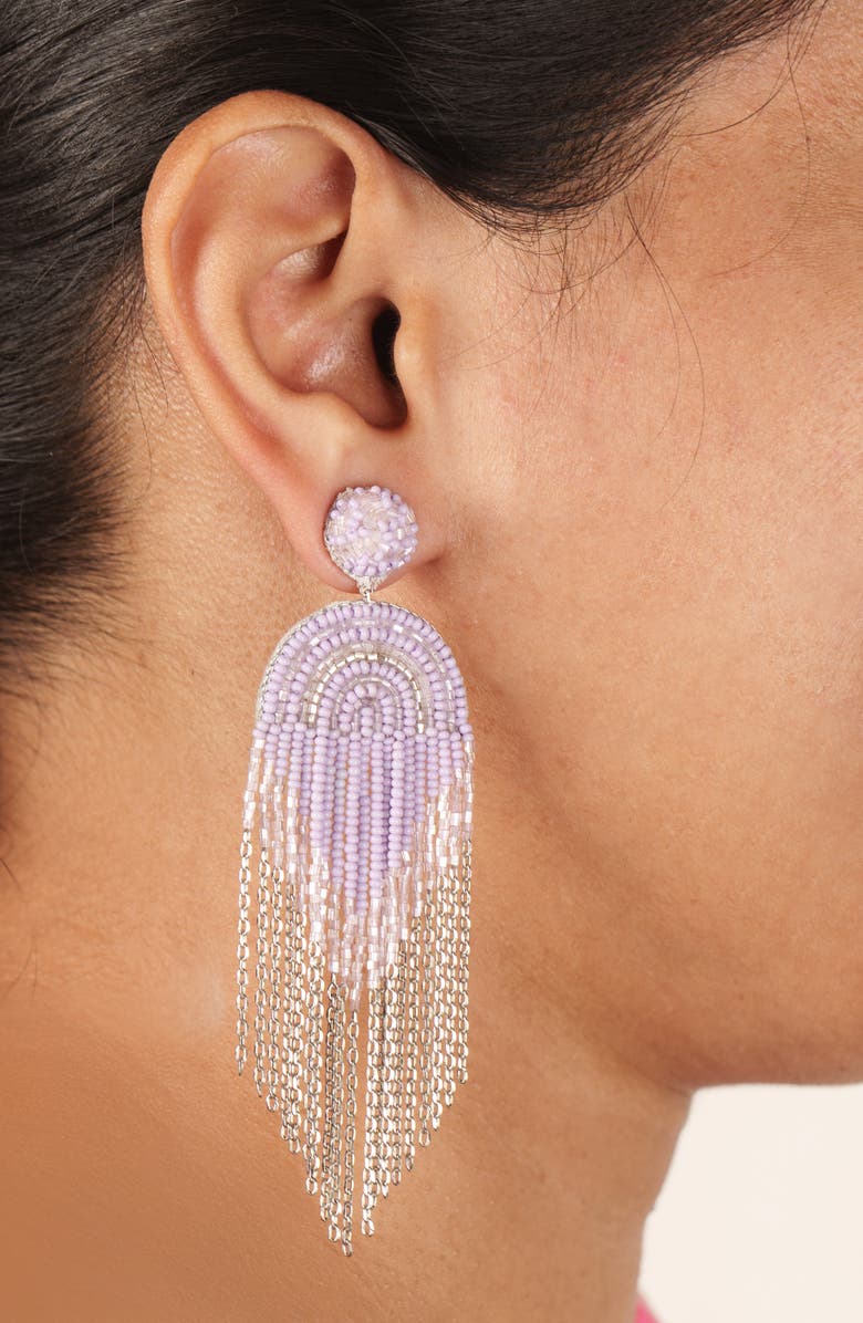 Deepa Gurnani Circe Beaded Fringe Drop Earrings, Alternate, color, Lavander