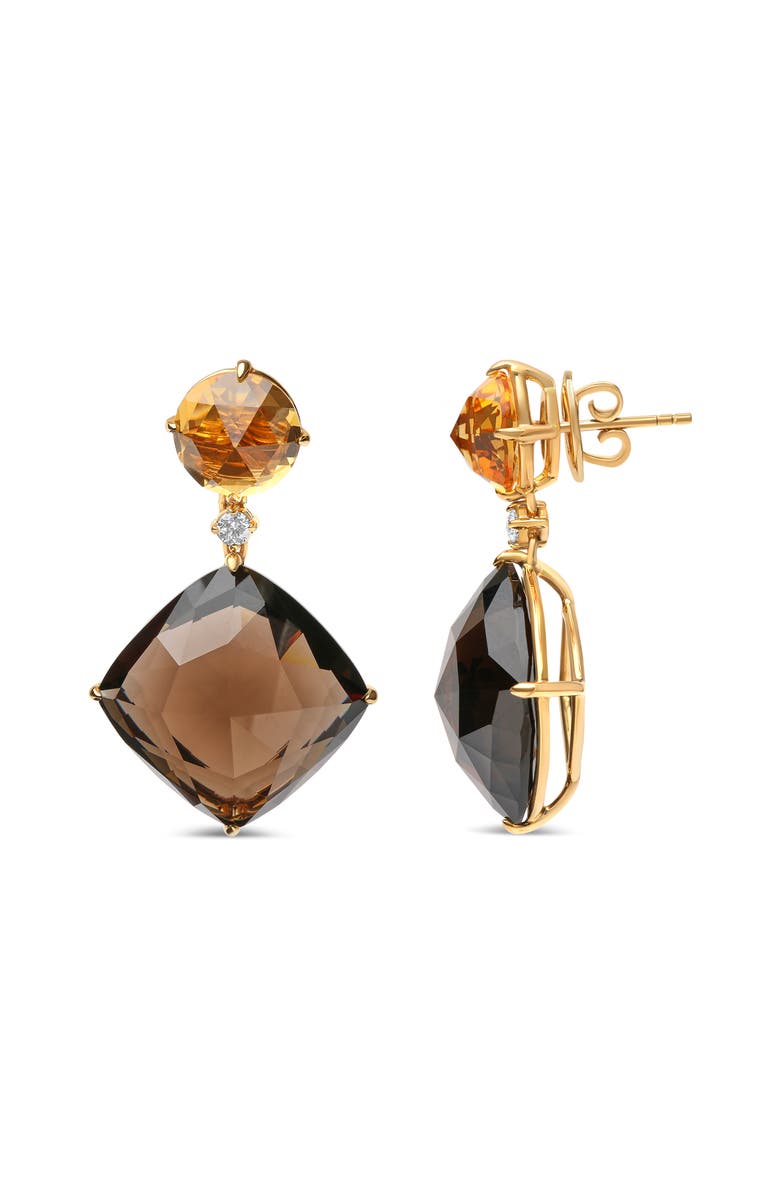Haus of Brilliance 18K Gold 1/5 Ct Diamond with Yellow Citrine & Smoky Quartz Gemstone Dangle Earring, Alternate, color, Yellow