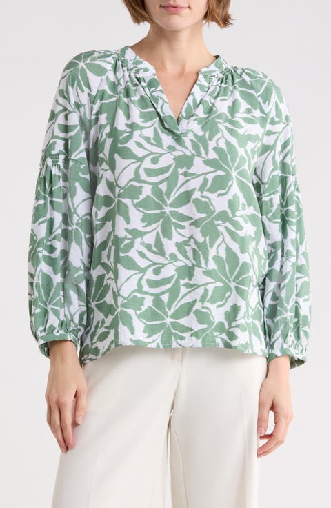 Long Sleeve Printed Popover Top