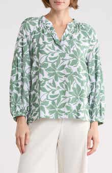 Caslon® Long Sleeve Printed Popover Top
