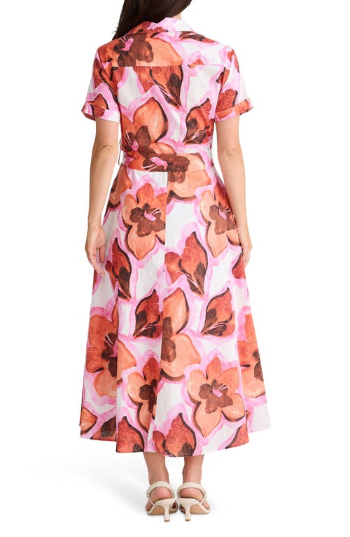 Brave + True Brave+true Rossellini Floral Short Sleeve Tie Waist Shirtdress In Azalea