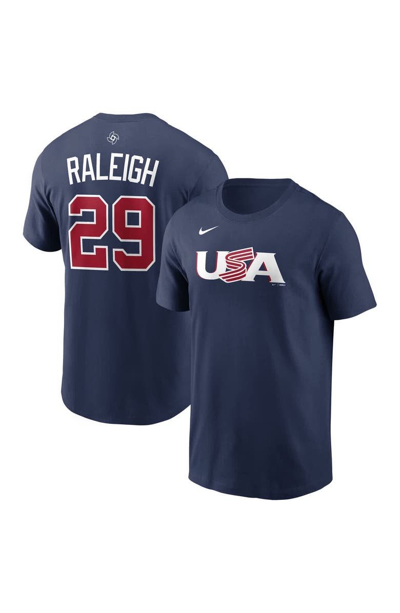 Nike Men's Nike Cal Raleigh Navy USA Baseball 2026 World Baseball Classic Name & Number T-Shirt, Main, color, Navy
